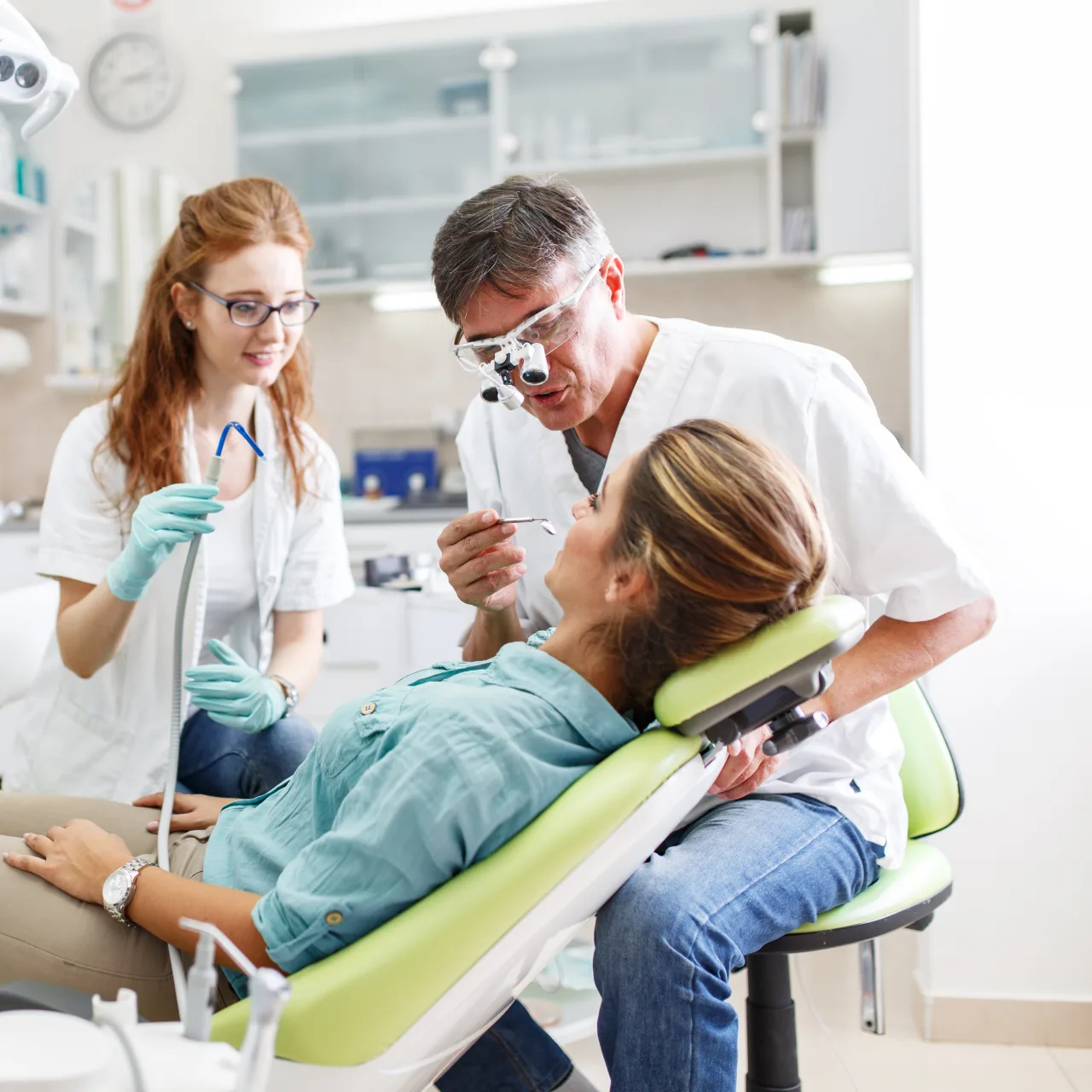 Composite filling treatment in a dental clinic